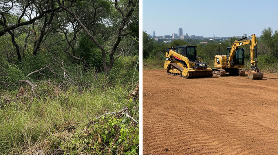 ClearGround crew performing land clearing on a Texas Hill Country site