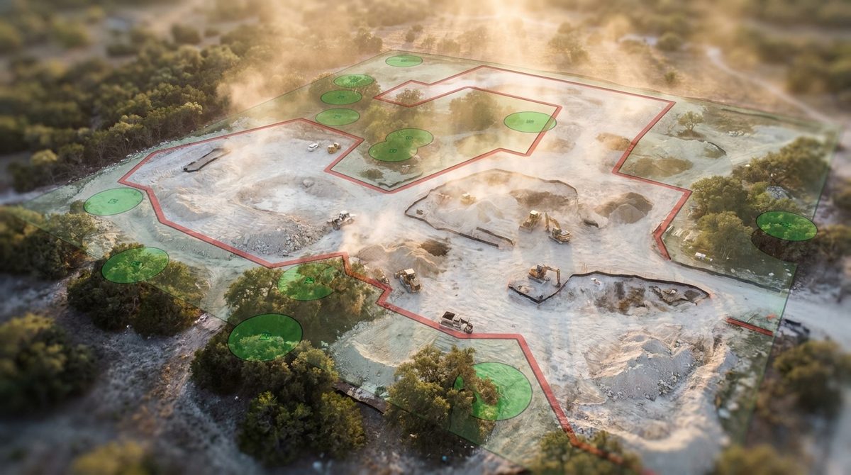 [RTK Survey Canopy Map] DroneDeploy interface showing aerial canopy map of Austin lot with CRZ boundaries
