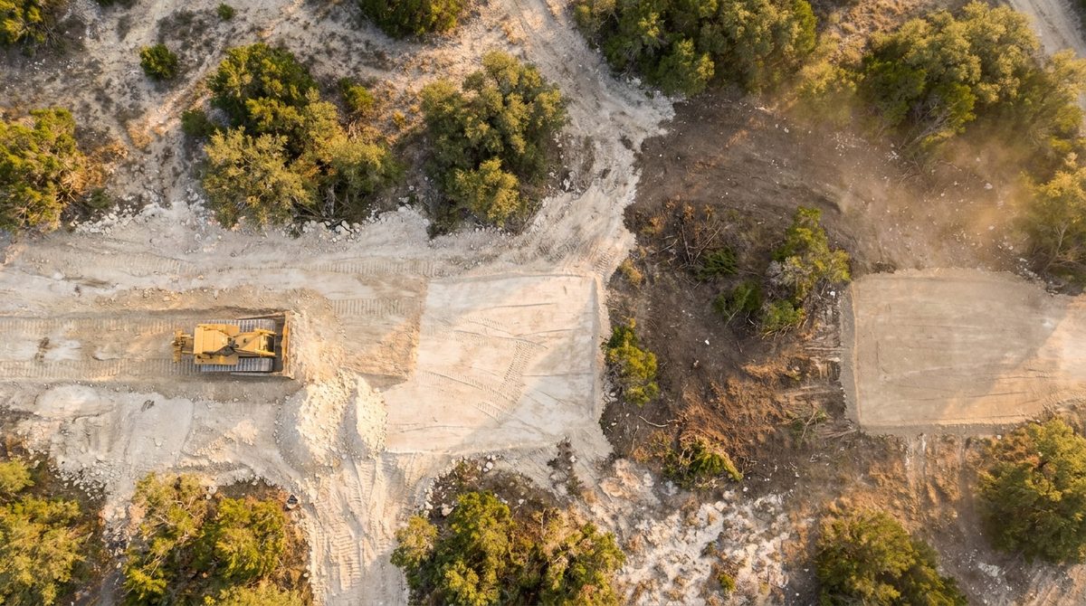 Pre-Grade Elevation Surface DroneDeploy terrain model of cleared lot Cut/fill analysis overlay — warm colors =