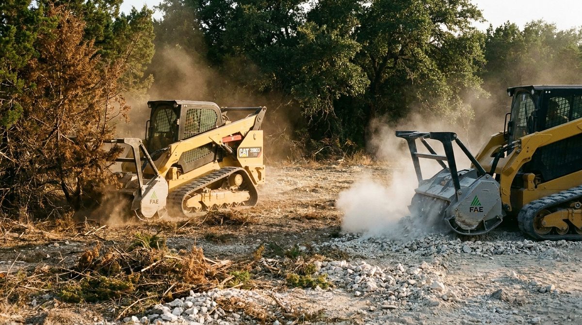 RM.03 — Integrated Clearing + Milling Day 1: CAT 299D3 XE with FAE mulching head Cedar