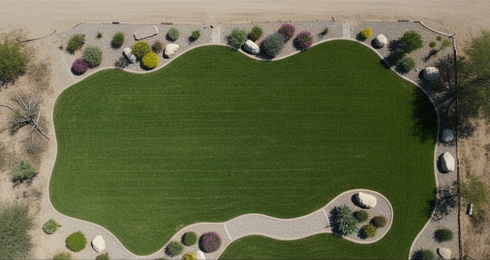 Aerial of the flat, restored green lawn at original grade after full pool removal