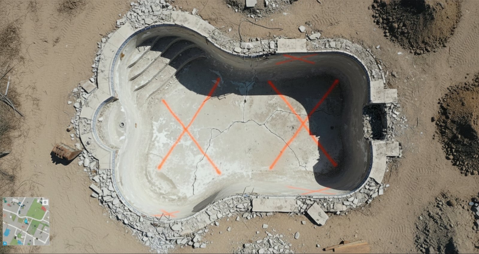 Pre-mobilization RTK site scan of the pool marked for removal