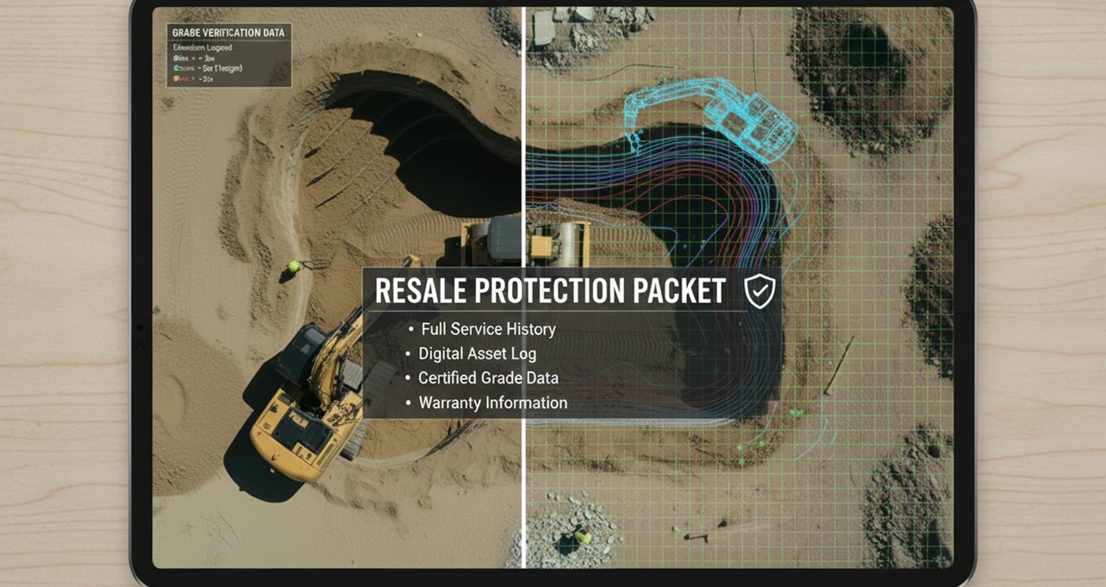 Resale Protection Packet on a tablet showing grade verification and digital twin
