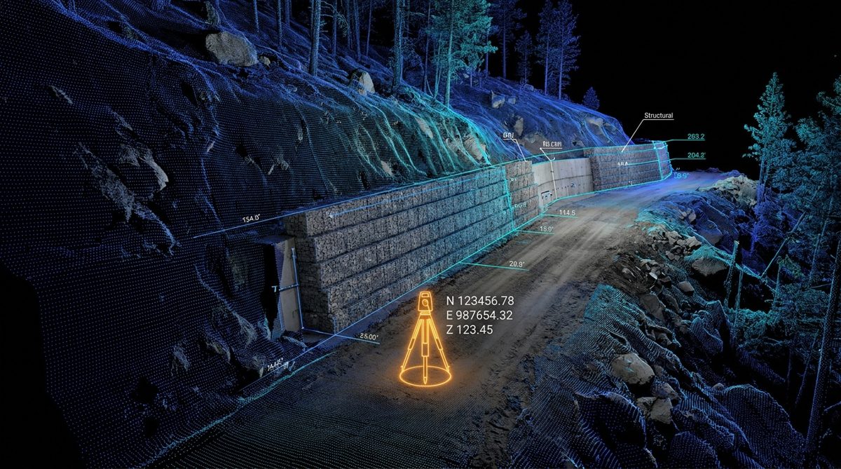 Illustrative 3D LiDAR point-cloud scan of a hillside wall