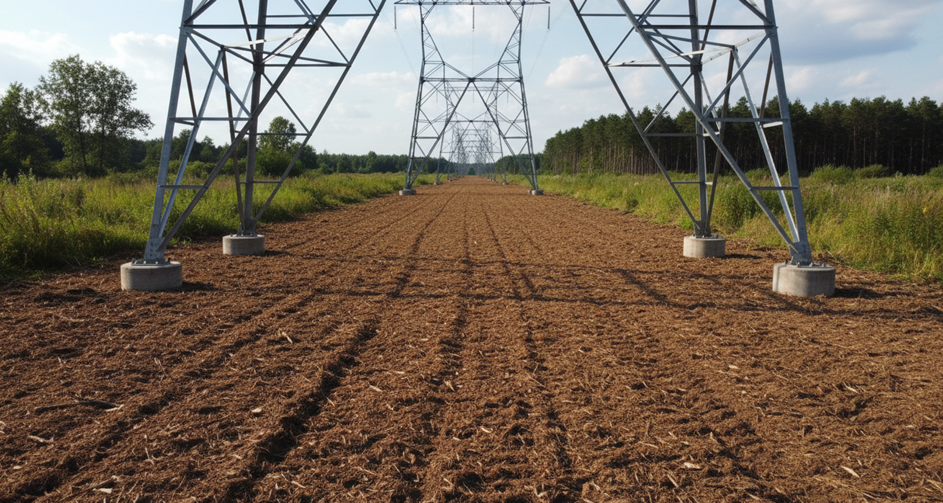 Same Texas ROW after ClearGround mulching cycle — clean corridor with mulch returned to soil