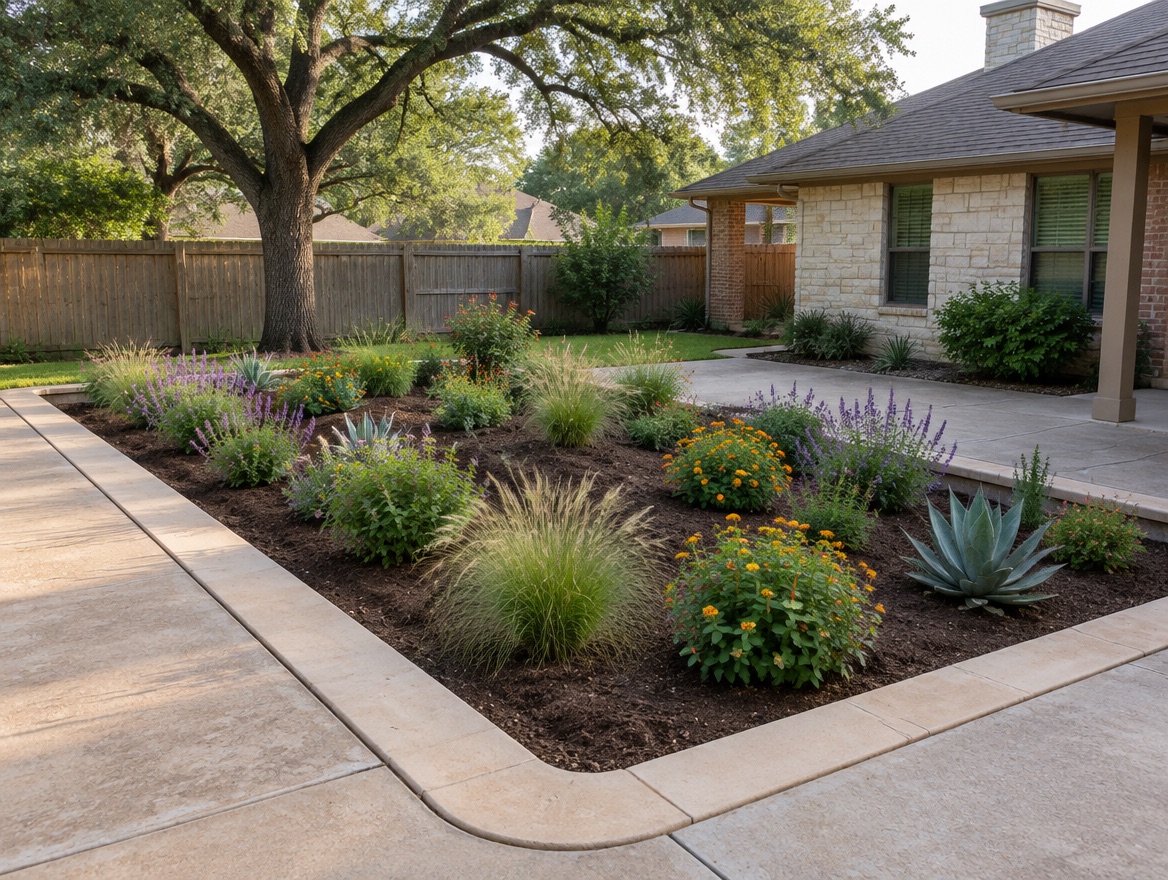 Planted bed in the old pool, coping as the edge (illustration)